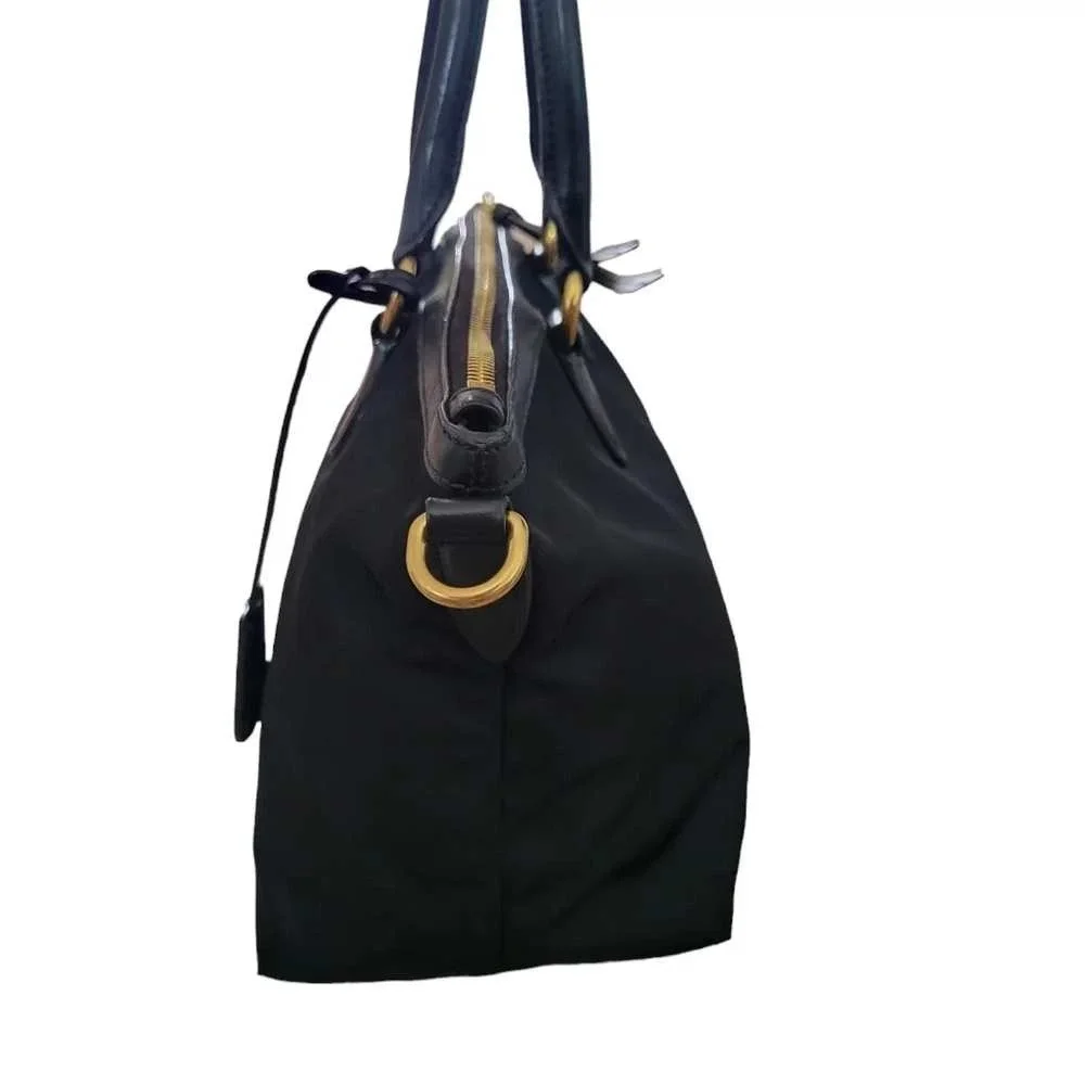 Prada Tessuto Nylon Satchel Bag Black Gold Hardware Crossbody Tote